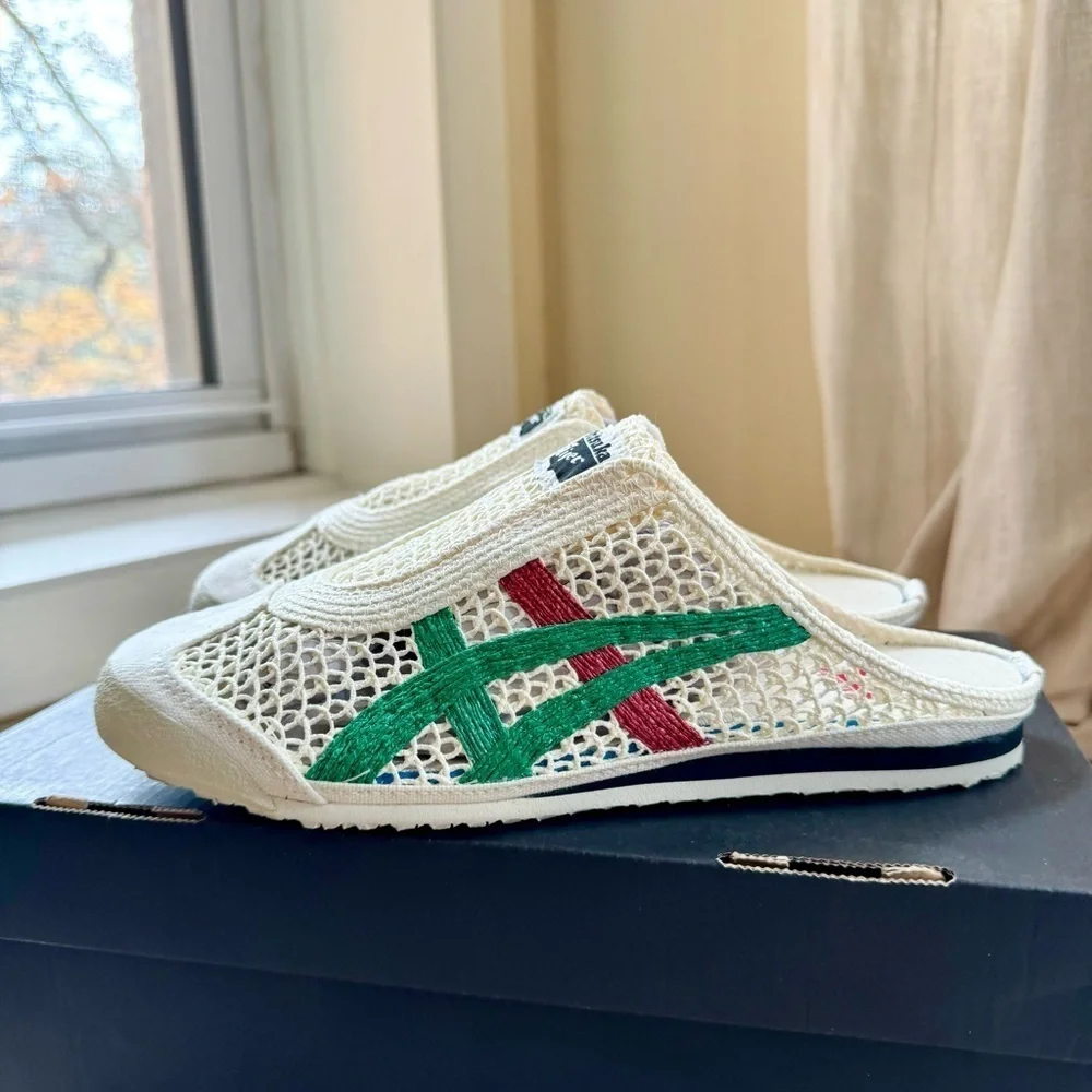 New Onitsuka Tiger Mexico 66 Sabot Slip On Mesh Shoes Cream Green Red Womens 7